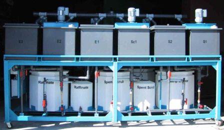 Portable solvent extraction pilot plant with 6 stages for the recovery of zirconium