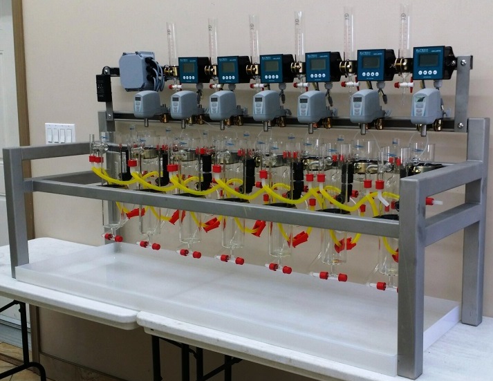 Laboratory SX pilot plant with pH controllers.