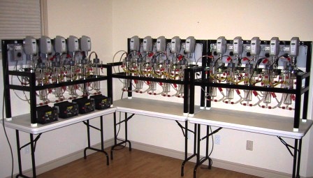 Laboratory solvent extraction pilot plant with 15 mixer-settlers.